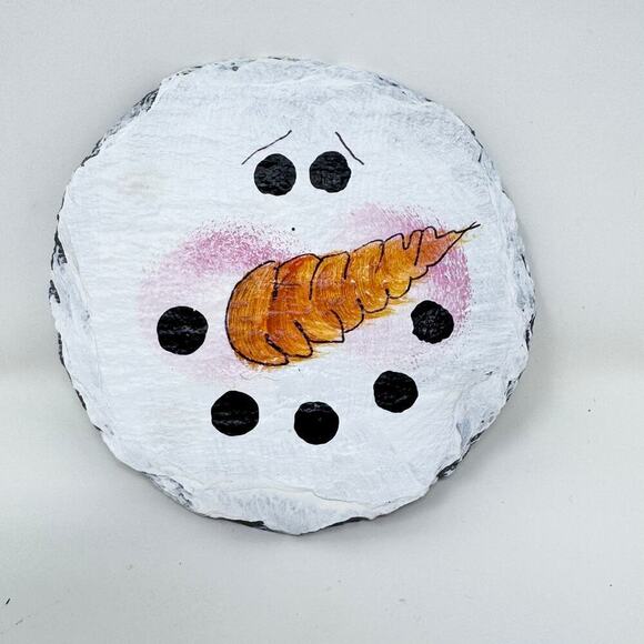 Snowman Face Hand Painted Slate Coasters Set of 4 Folk Whimsical Handcrafted - Picture 3 of 10